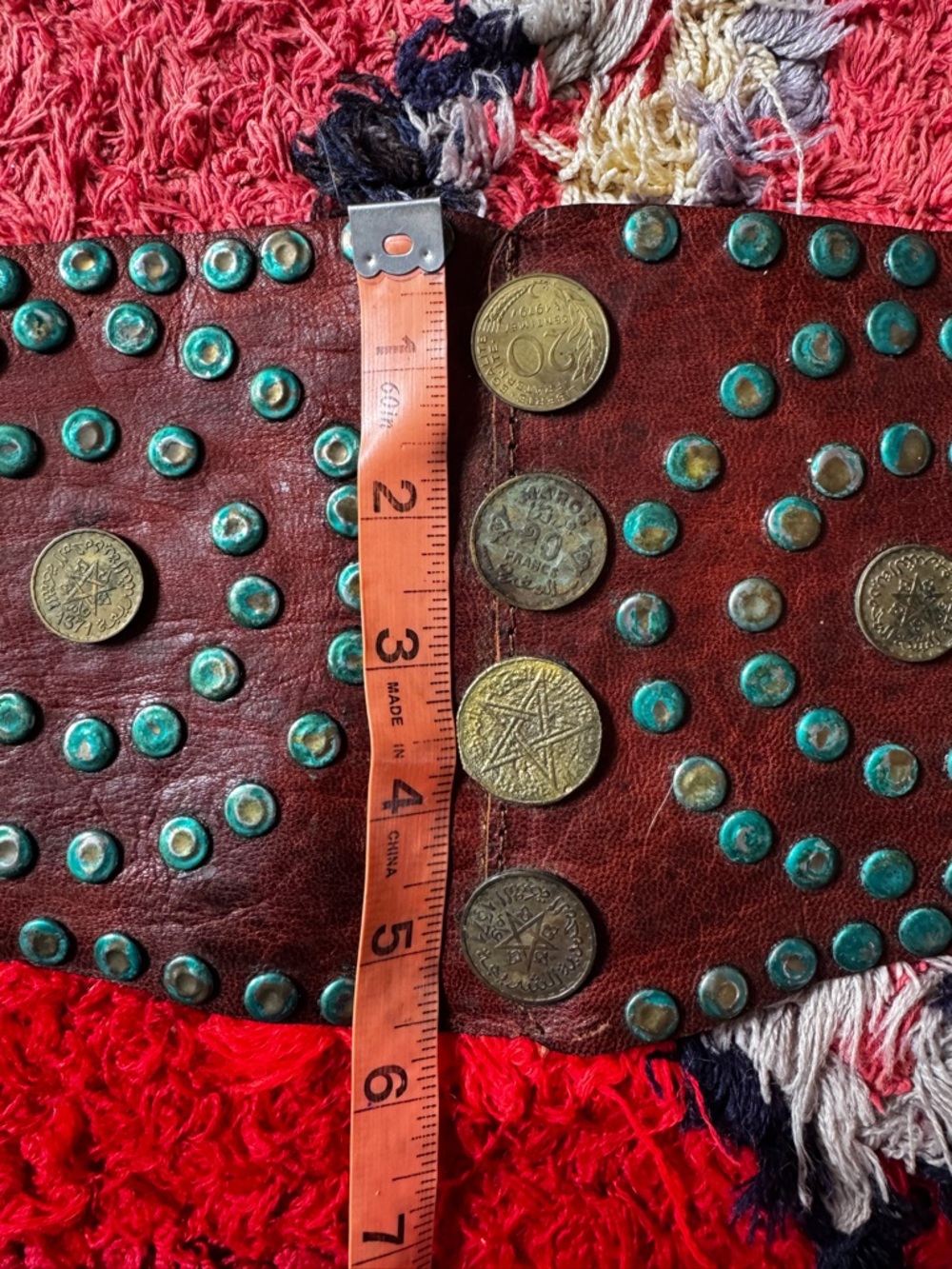 70s Vintage Brown Leather Moroccan Coin Belt Sz M-L - Picture 5 of 7
